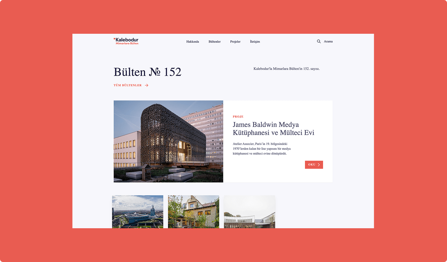 Kalebodur’la Mimarlara Bülten Website Ekran Görüntüsü