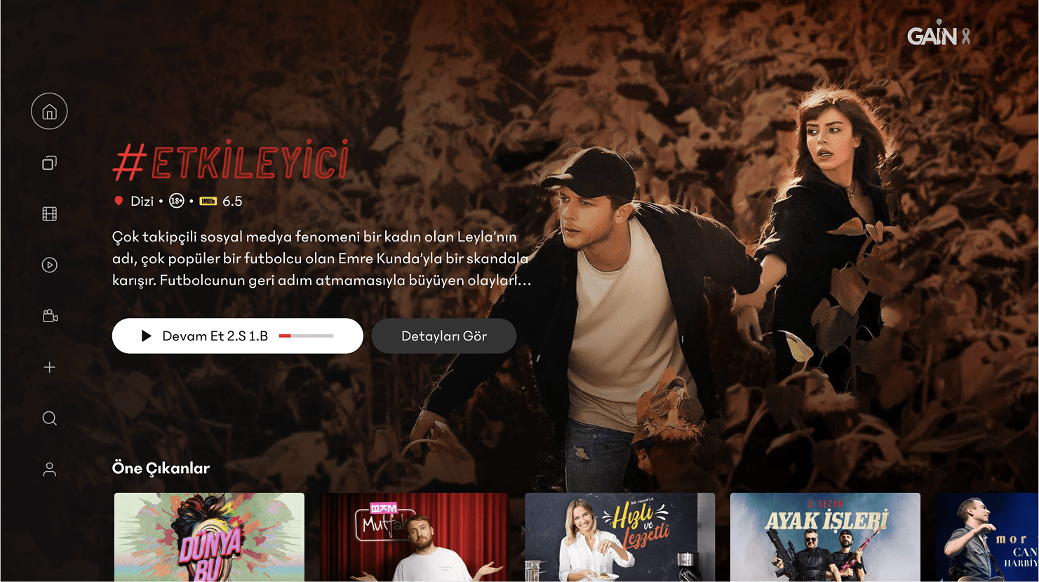 GAİN<br>Smart TV App Website Ekran Görüntüsü